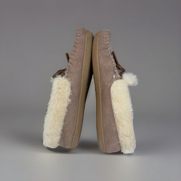 J. CREW‎ Moccasin Slippers Women’s Size 6 Suede Faux Shearling Fuzzy - Picture 7 of 9